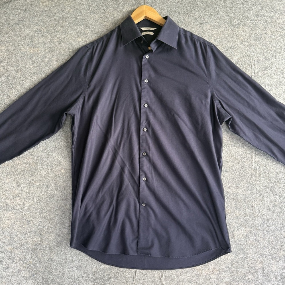 SuitSupply Traveler Shirt Mens 16 Slim Fit Navy Blue Dress Longsleeve Button Up